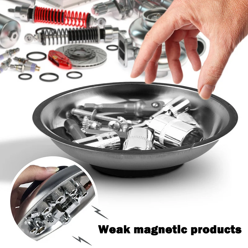 

Circle Stainless Steel Magnetic Parts Bowl Tool Tray Nuts Bolts Screws Part Tray Magnetic Parts Plate Silver