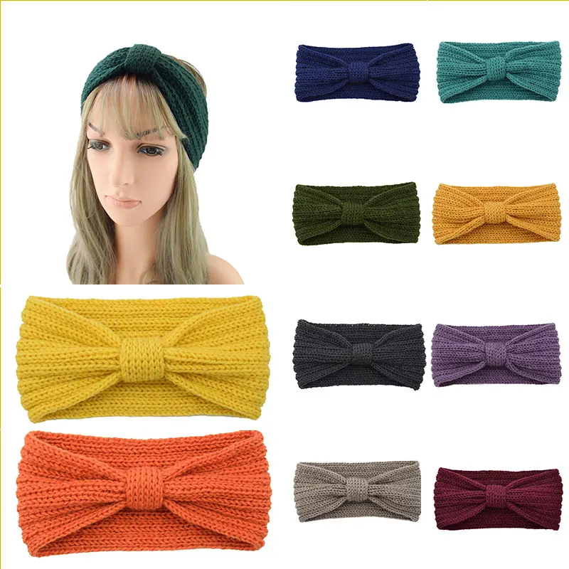 2019 Autumn Winter Warm Knotted Bow Headband Handmade Wool Knit Hairband Women Soft Stretch Headwear Hair Accessories Head Wrap |