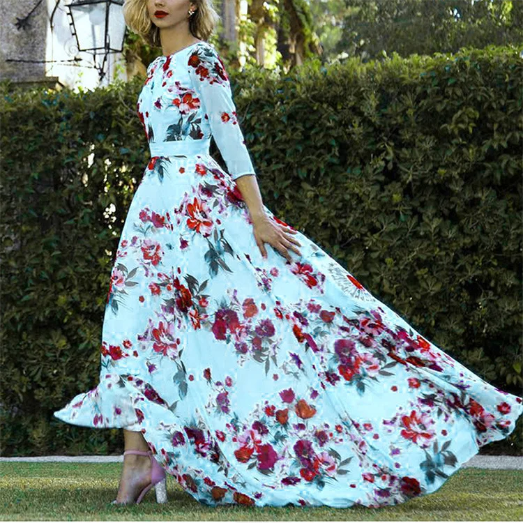 Plus Size Floral Printed Bohemian Dresses for Women Casual Summer Beach Dresses O Neck Party Night Club Vestidos - Цвет: Прозрачный