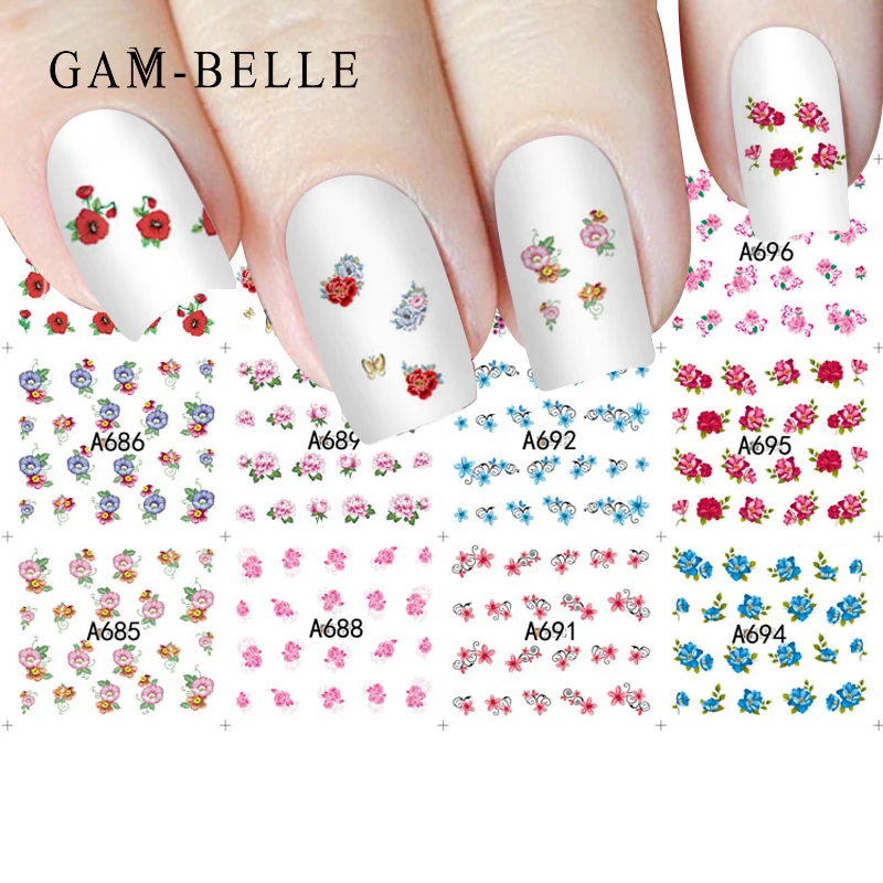 12 листов переводных наклеек для ногтевого дизайна с розовыми розами|Стикеры и