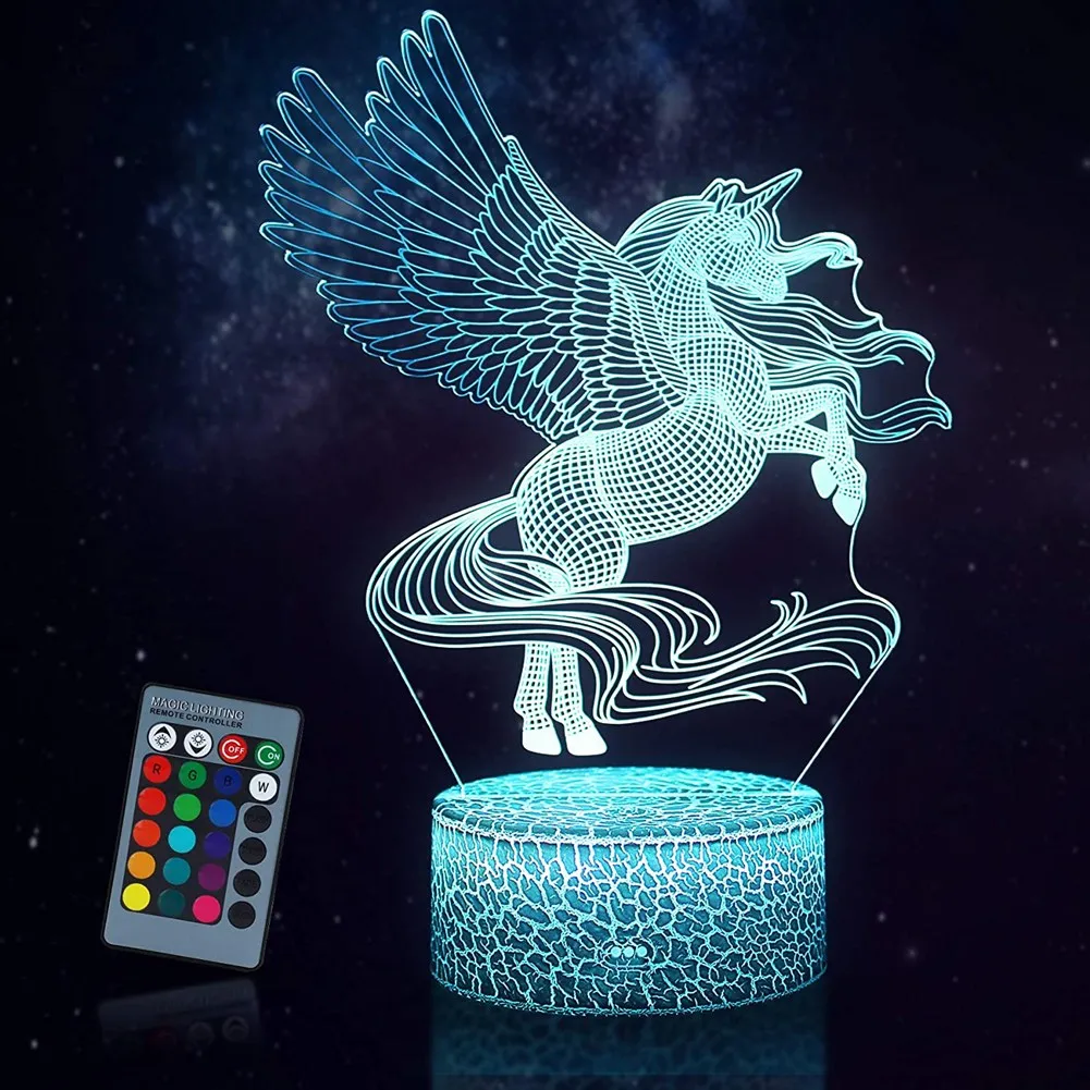 

Hot Selling 3D Night Light Unicorn Touch Remote Control Colorful Table Lamp Creative Gift Light 16 Color Switch Bedside Lamp