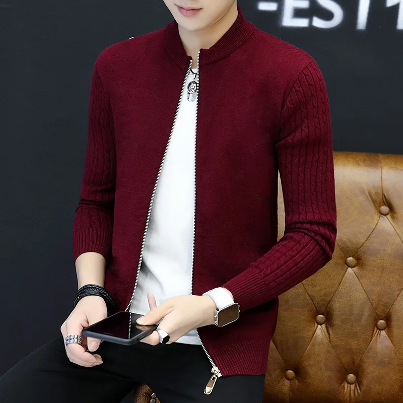 Мужской свитер с воротником высококачественный Модный корейский приталенный