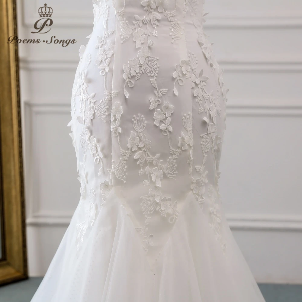 PoemsSongs Стиль Красивые трехмерные цветы кружева свадебное платье Vestido de noiva Русалка платье robe mariage