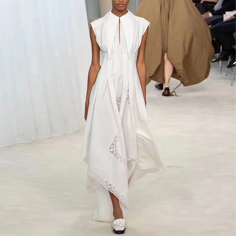 Женское летнее платье макси с высокой талией асимметричное длинное без