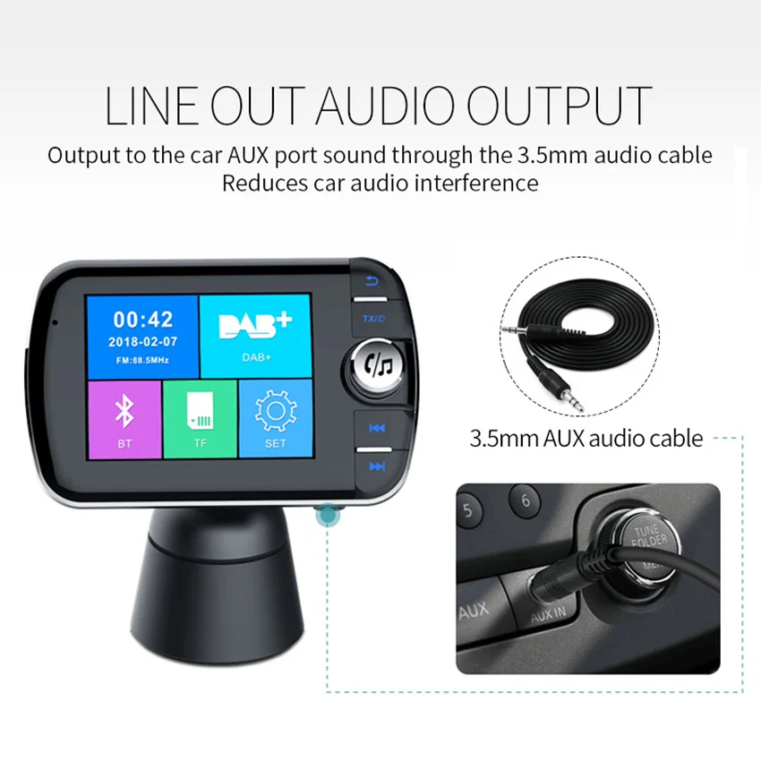 Konrisa DAB автомобильный радиоприемник тюнер AUX Outout Bluetooth fm-передатчик QC 3,0 быстрое зарядное устройство с tf-картой Зарядка для бардачка и игры