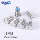 Металлическая латунная родиевая кнопка-переключатель, 19 мм