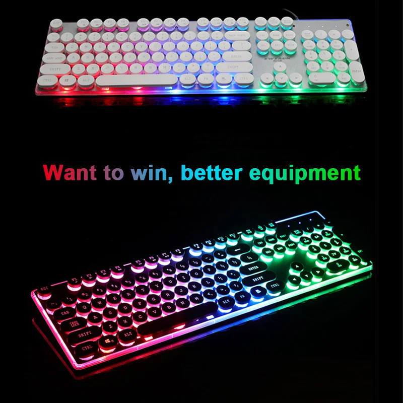 Проводная игровая клавиатура Ретро круглая светящаяся металлическая панель с