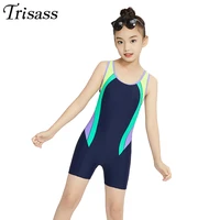 trisass 2021 new professional sports one piece swimsuit for girl quick drying waterproof fabric children short pants swimwear
