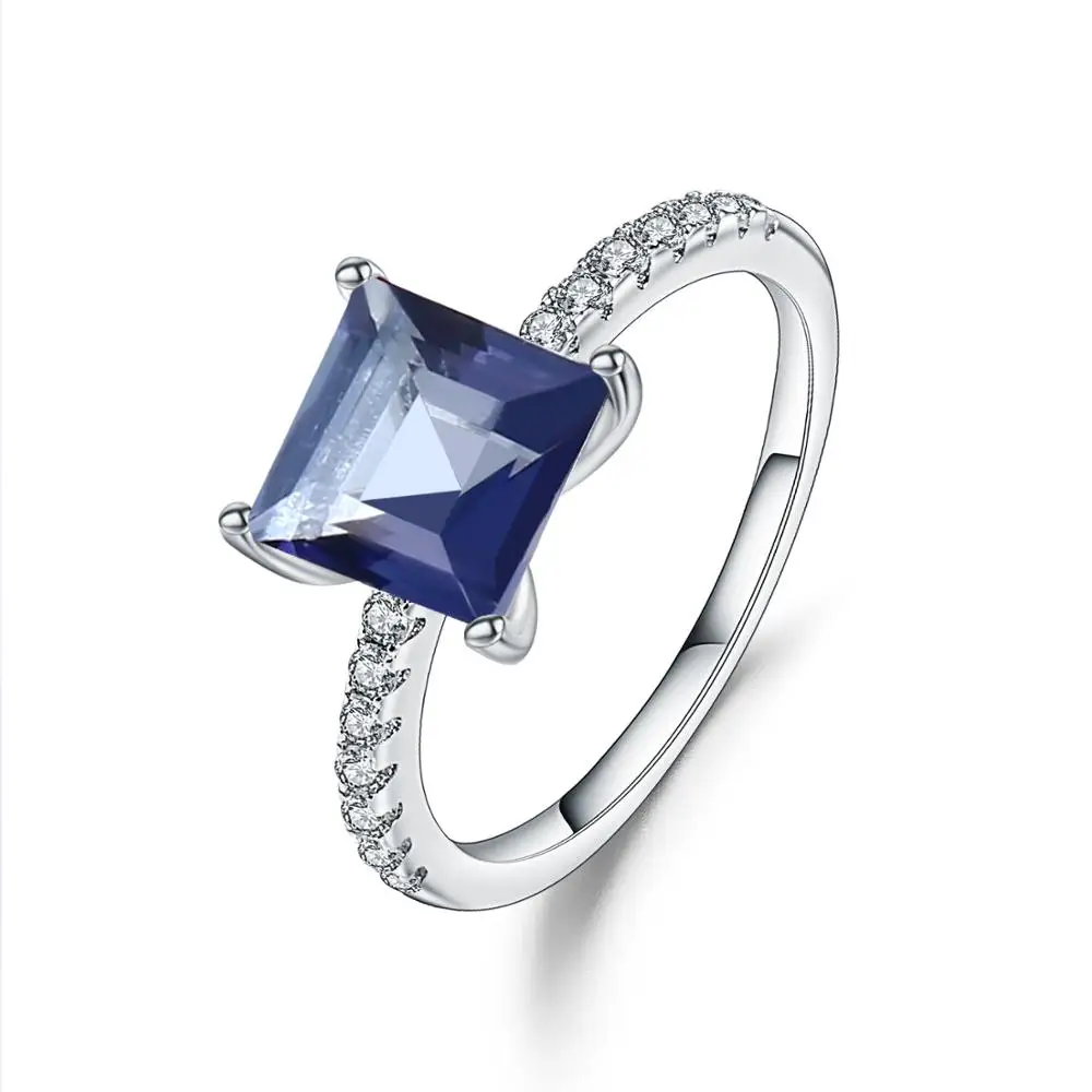 Gem's Ballet 1.09Ct Natural Iolite Blue Mystic Quartz Gemstone Ring 925 Sterling Silver Princess Engagement Rings For Women Gift
