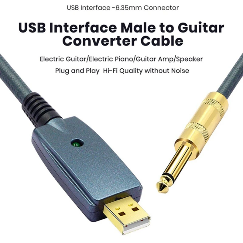 USB To Guitar Cable Interface Male 6.35Mm Jack Electric Accessories Audio Connector Cord Adapter 3Meter | Спорт и развлечения