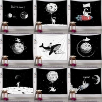new arrival black white planet astronaut pattern tapestry home decor simple nordic plane wall hanging tapestry fabric polyester