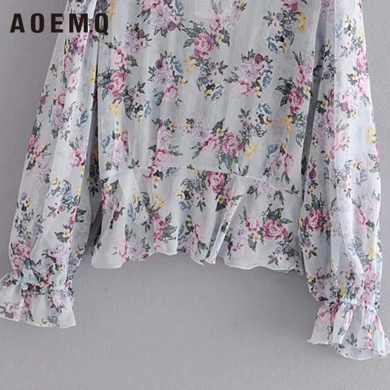 Женские топы с принтом AOEMQ Весенняя шифоновая блузка для девочек модная Ретро