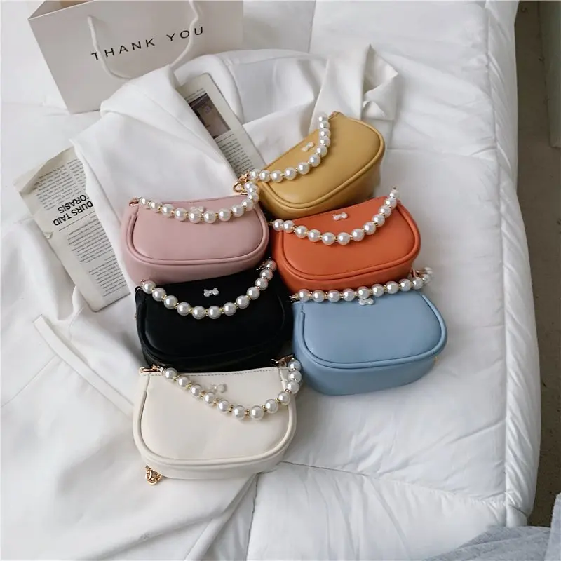 

Shoulder Pearl Beaded Design Chain Bags for Women 2021 Summer Casual Small Luxury Brand Handbags Quality Female Crossbody Bag