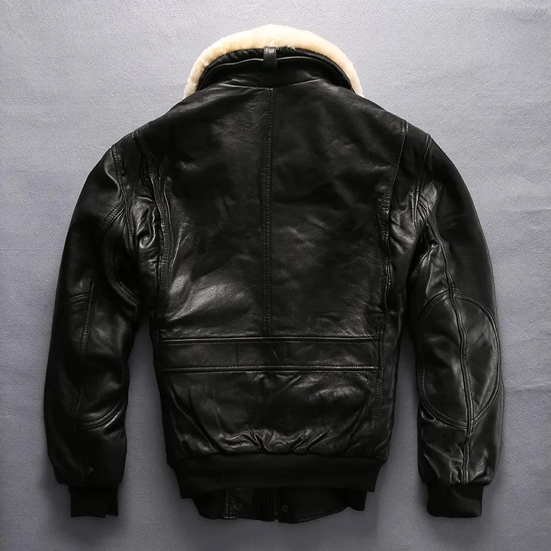 

Mens Luxury Sheepskin Genuine Leather Jacket Slim Fit Short Real Wool Collar Aviator Jacket Man Casual Motor Biker Bomber Coat