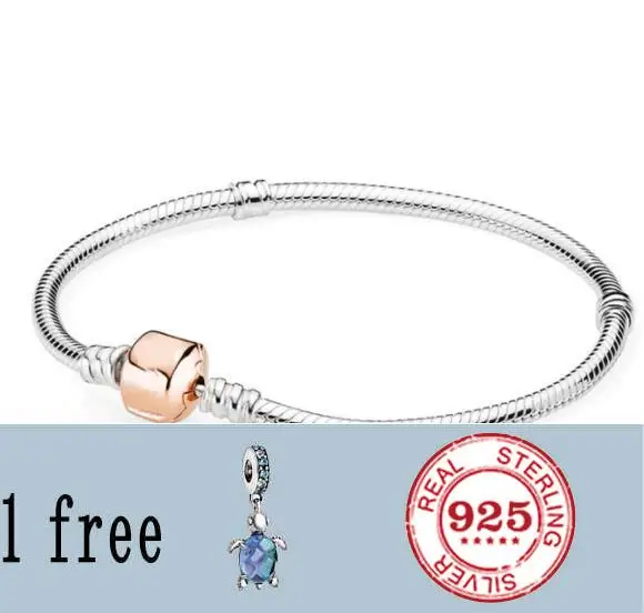 

925 Sterling Silver Rose Gold Snake Chain Lobster Barrel Clasp pandora Bracelet Bangle Fit Women Bead Charm Diy Jewelry