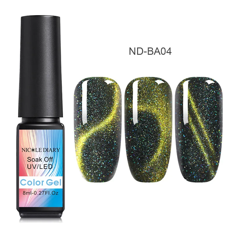 8ML ND-BA04 Николь дневник солнцезащитные очки "кошачий глаз", гель, лак для ногтей, 9D голографическая Хамелеон для использования с магнитом био-Гели Soak Off УФ-лак для ногтей Гель-лак, Длительное Действие, 8/косметика парфюмерия диспенсер 5 мл - Цвет: 8ML ND-BA04