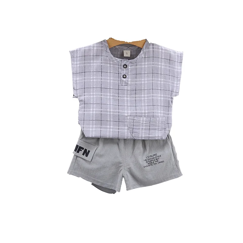 

new Summer Baby Girls Fashion Casual Clothing sets kids Cotton linen sleeveless Plaid top+Shorts 2Pcs/Sets Toddler Clothes