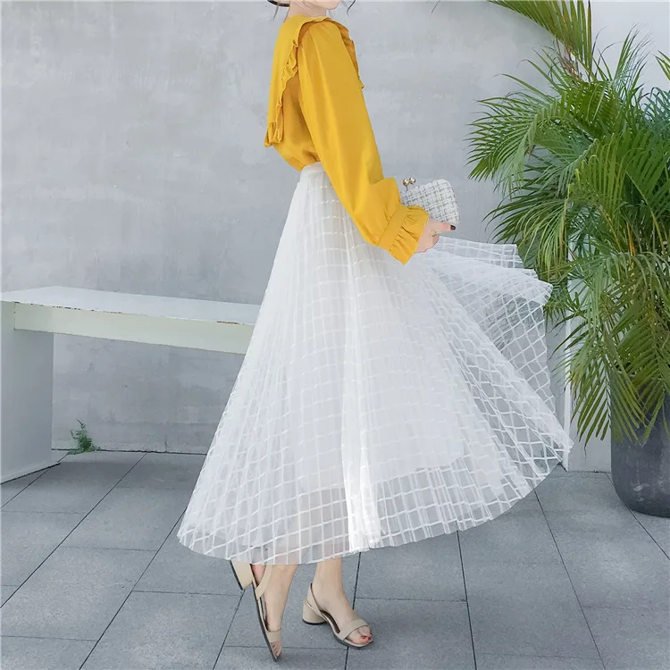 Юбка макси с высокой талией длинная трикотажная юбка феи плиссированная Harajuku