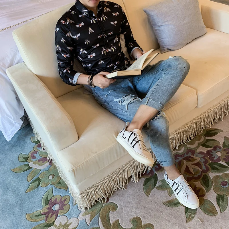 Рубашка мужская с длинным рукавом на пуговицах принтом пчелы | Мужская одежда