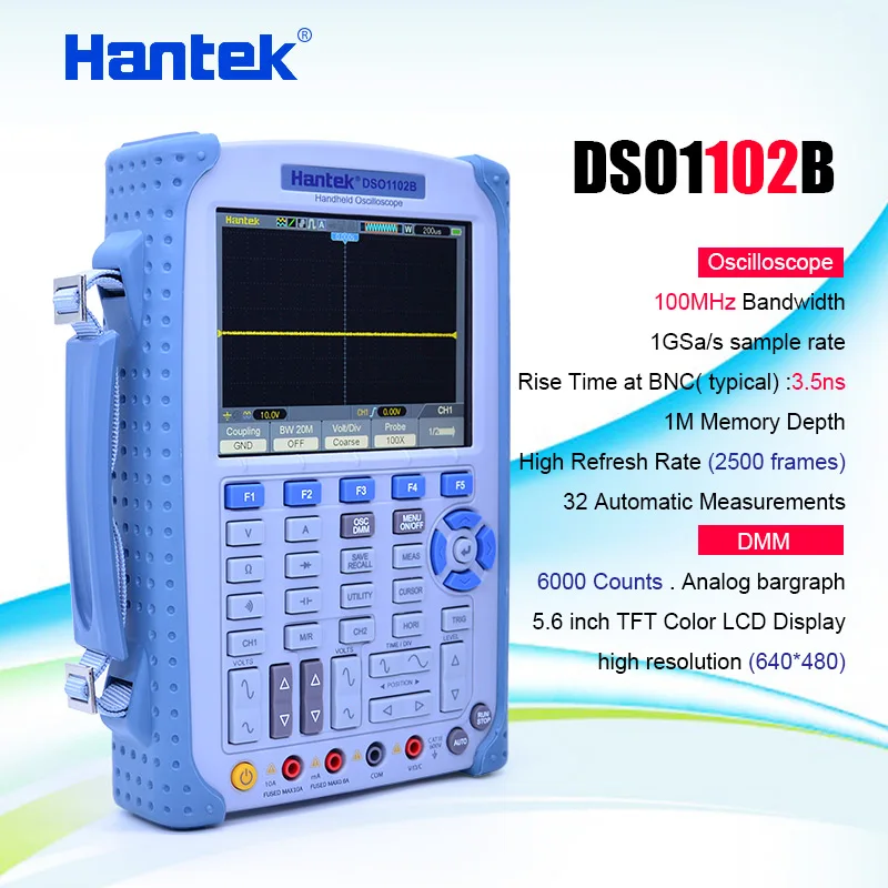 Hantek DSO1102B портативный сильный цифровой осциллограф/мультиметр 100 МГц полоса