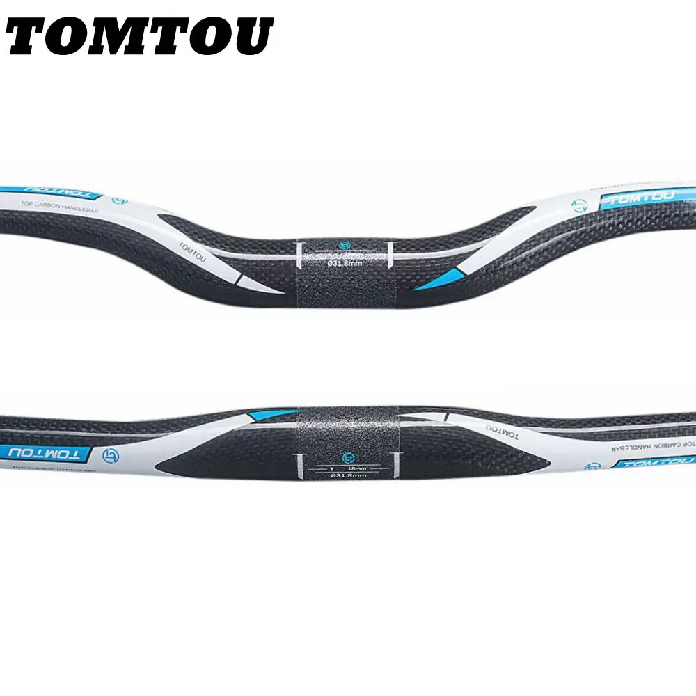 

TOMTOU Blue Glossy 3K Carbon Fiber Bicycle MTB Rise or Flat Handlebar Mountain Bike Parts Bars 31.8 * 580mm - 760mm