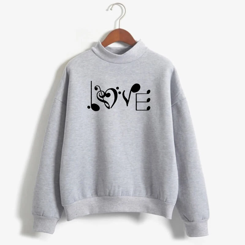 Love Music Heart Hoodies Women Lover Gift Sweatshirts Femmes Sweet Long Sleeve Winter Autumn Plus size Tops | Женская одежда