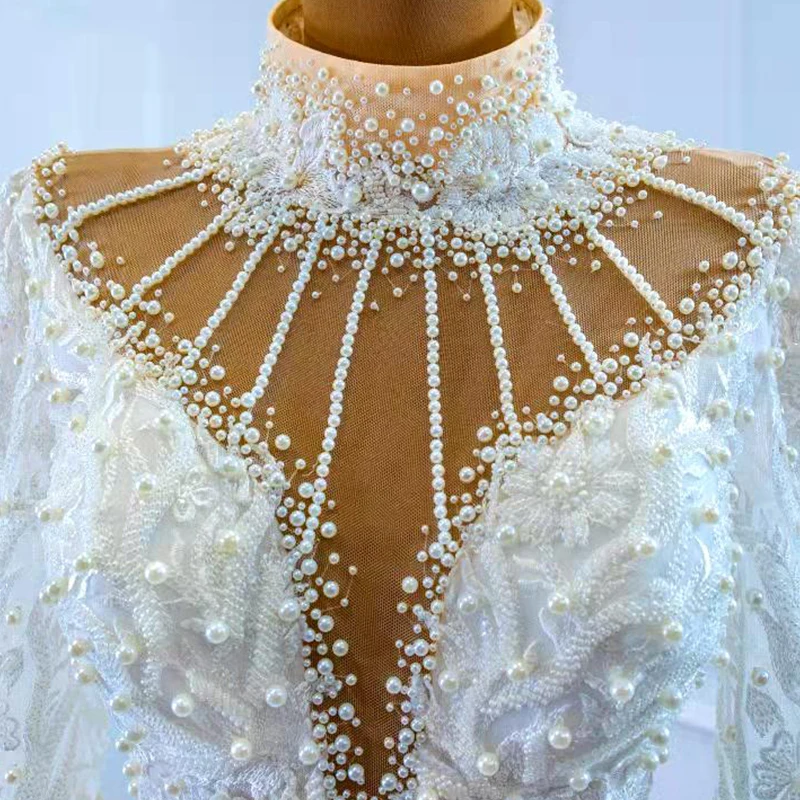 J67219 JANCEMBER Sexy White Mermaid Long Sleeve Wedding Dress 2021 Elegant And Lace Up With Back V-Neck