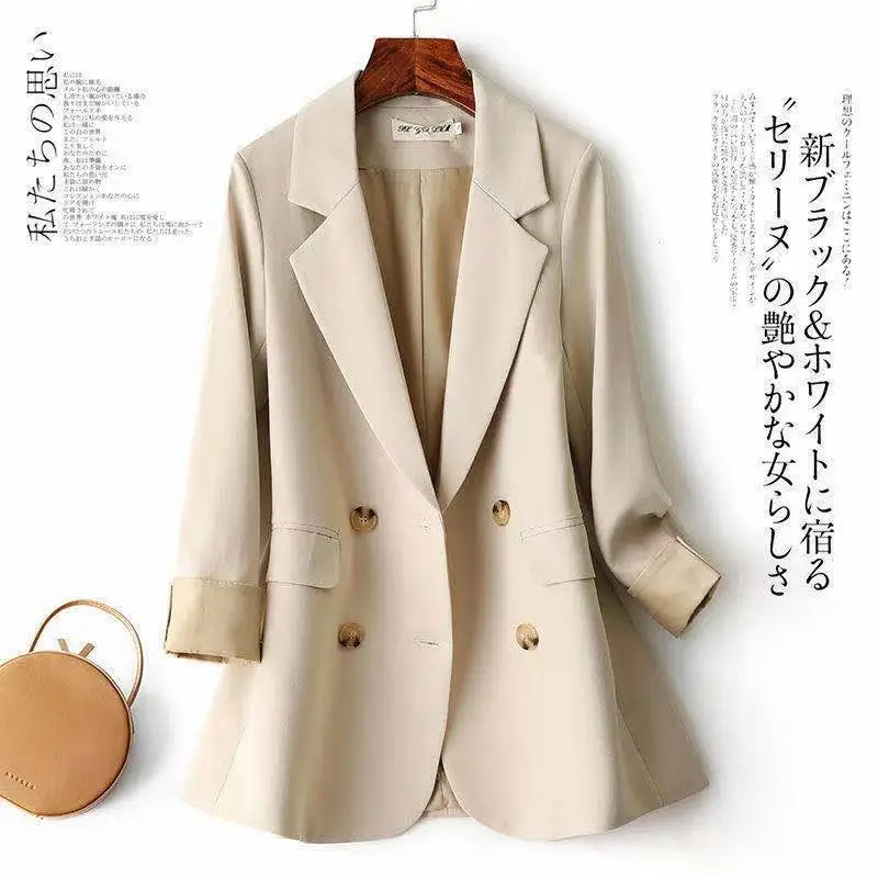 

Women Fashion Double Breasted Loose Fitting Blazer Coat Vintage Long Sleeve Pockets Female Outerwear Chic Tops jacket coats
