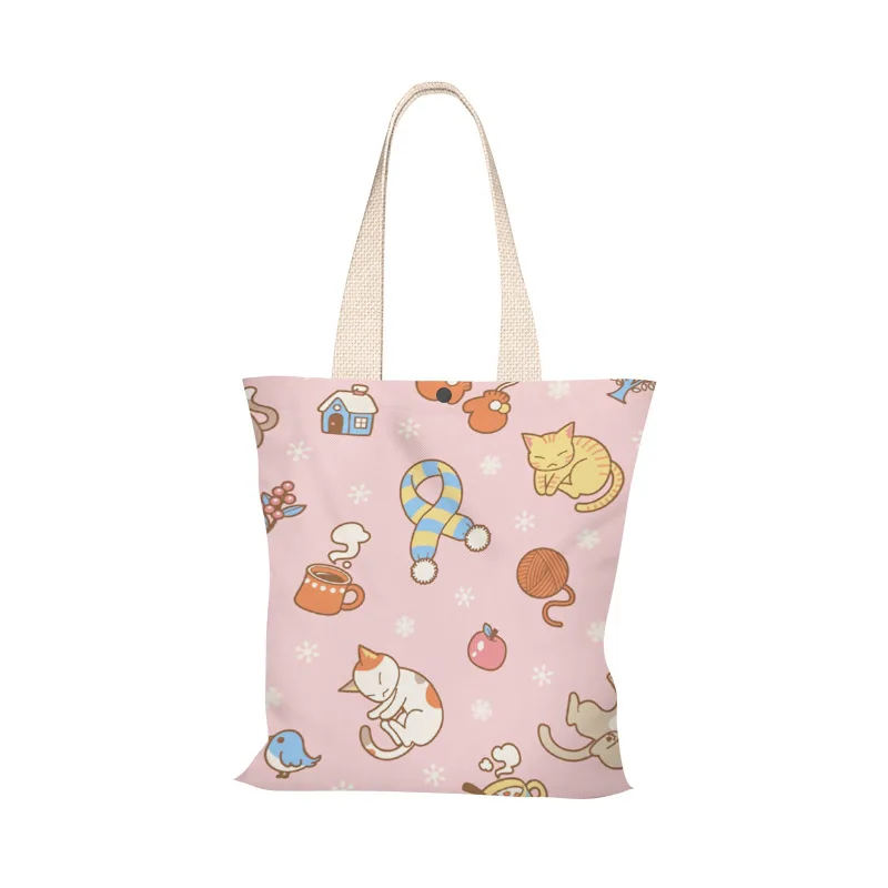 

Cute Soft Cat Story New 2021 Women Canvas Bag Student Portable Japanese Ins Shoulder Canvas Handbag Large Capacity Tote Bags