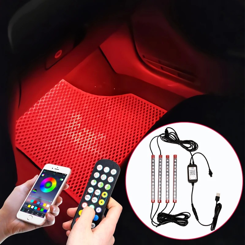 

Car LED Indoor Ambient Light USB Light With Wireless Remote RGB Control App RGB Car Interior Decoration Atmosphere Light