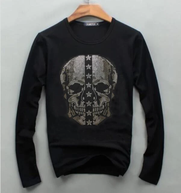 

Hip Hop New Fashion Men'S High Quality long tshirt Casual Rhinestone design