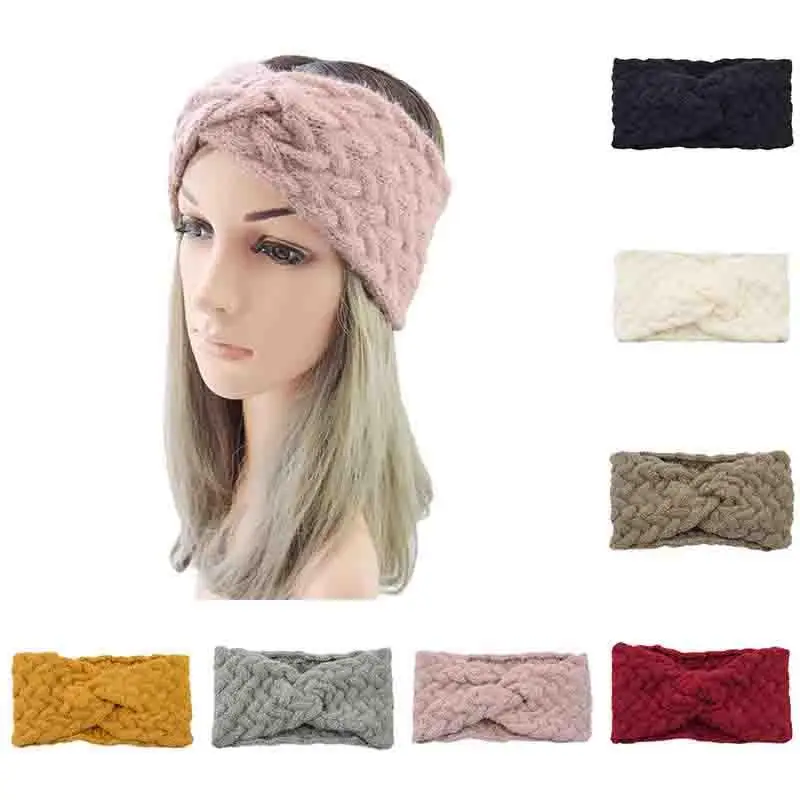 Повязка на голову женская зимняя мягкий шерстяной перекрестный ободок