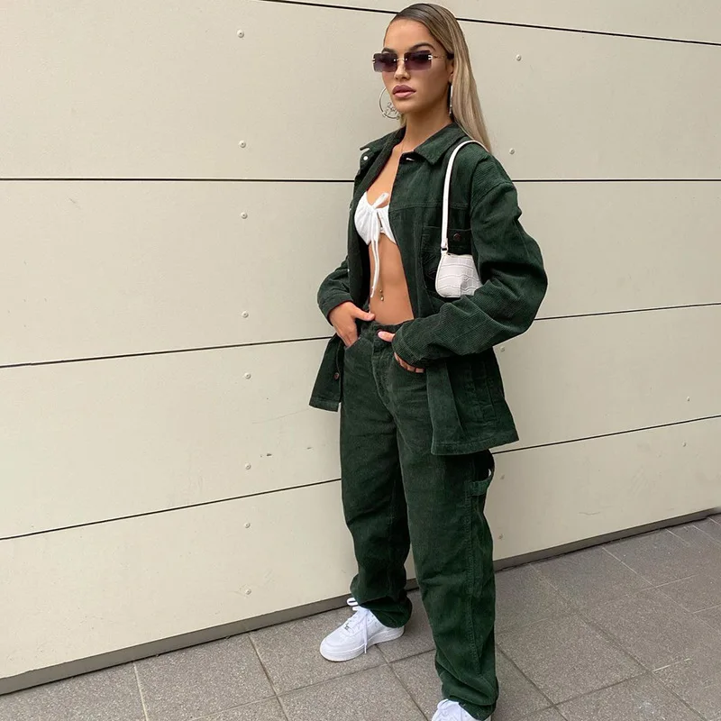 

Dark Green Corduroy Pants Womens Vintage Casual Loose Low Waist Pants 90s Aesthetic Long Trousers Streetwear Pants Y2K Women