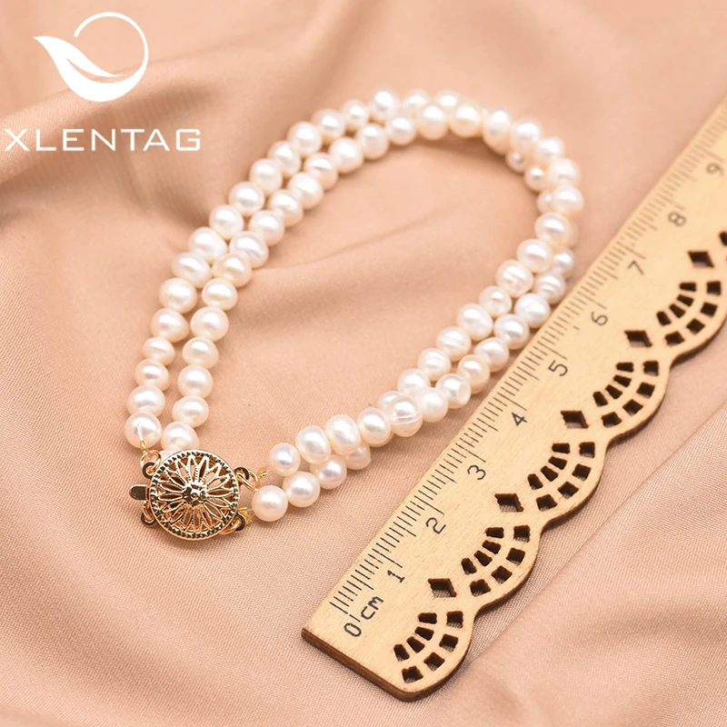 XlentAg двойной натуральный пресноводный жемчужный браслет для женщин и девушек