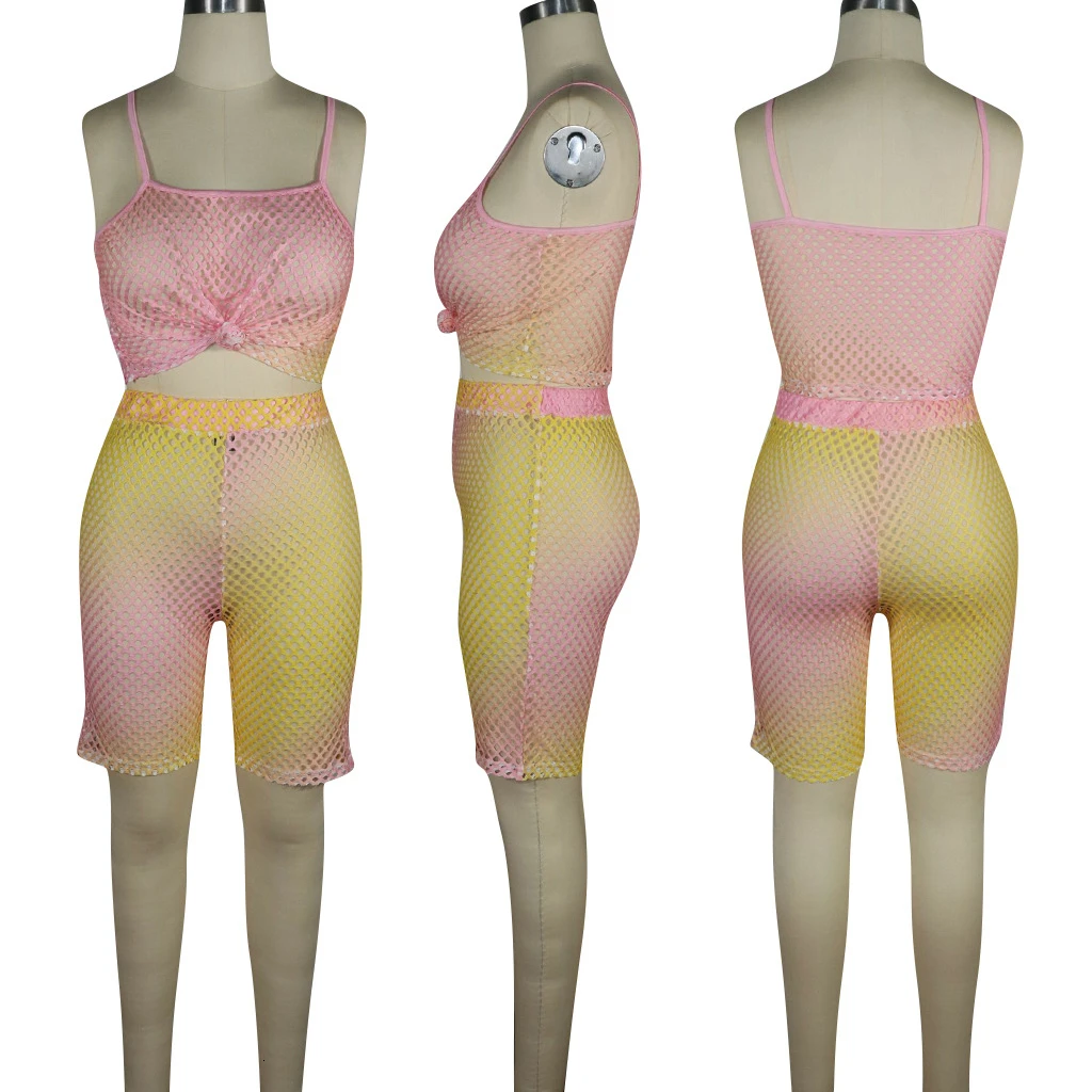 Женственная сетчатая прозрачная короткая юбка комплект из двух предметов яркое