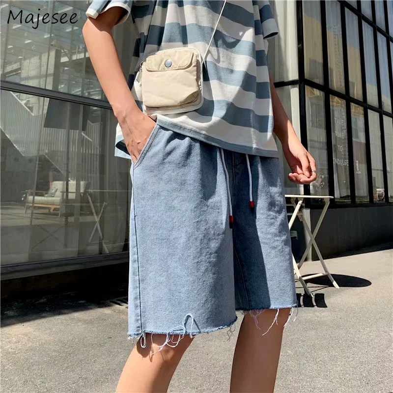 

Jeans Men Plus Size S-3XL Elastic Waist Trousers Chic All-match Summer Casual Harajuku Streetwear Loose Teens Simple Straight