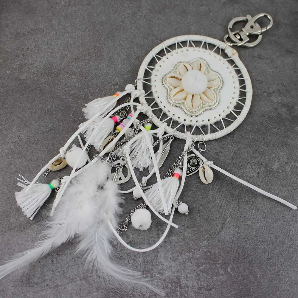 Брелок в богемном стиле с разноцветными кисточками и перьями из сплава |