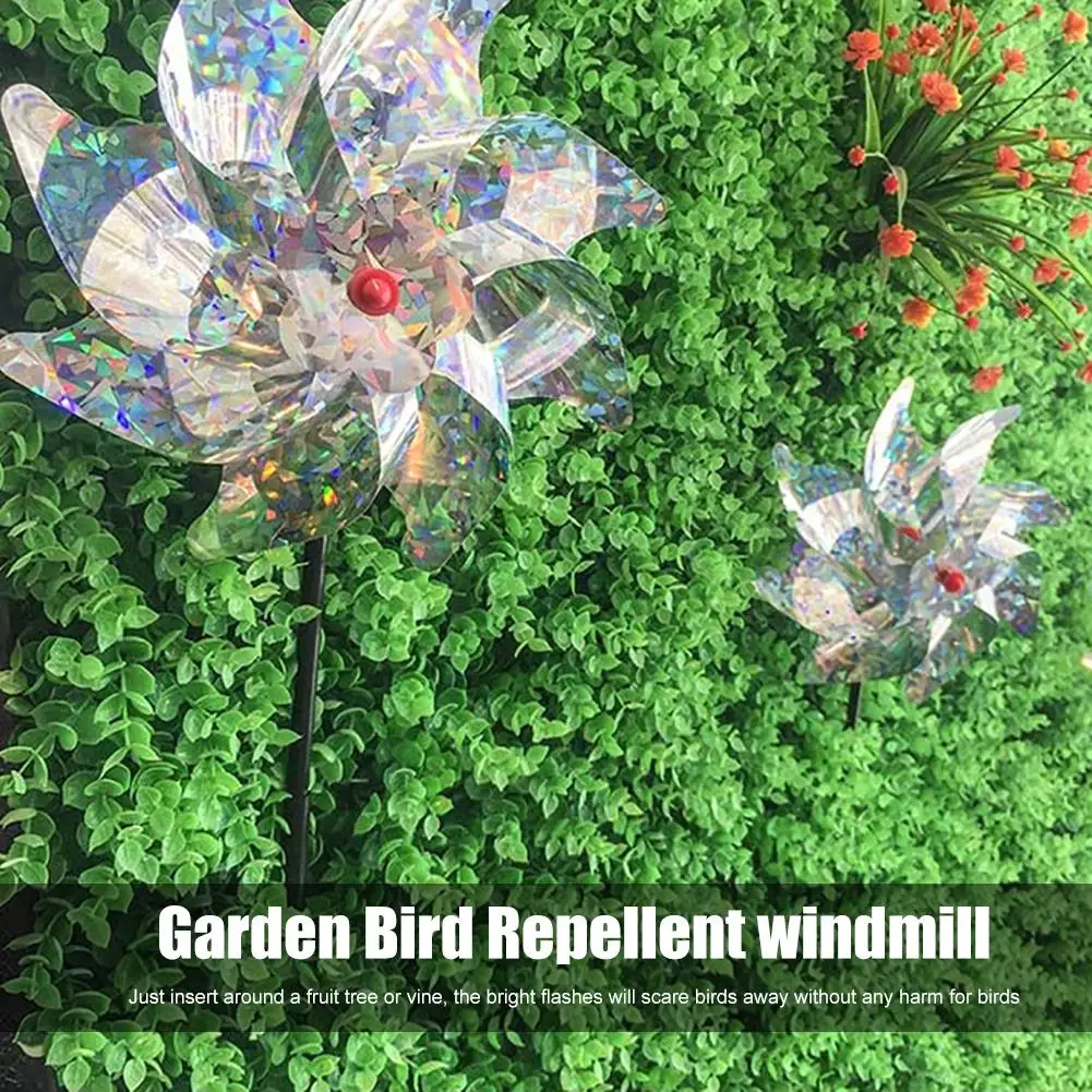 New Laser Windmill 8 Leaves Bird Repeller Sparkly Silver Pinwheels Deterrant For Garden Party Lawn Home Decor | Дом и сад