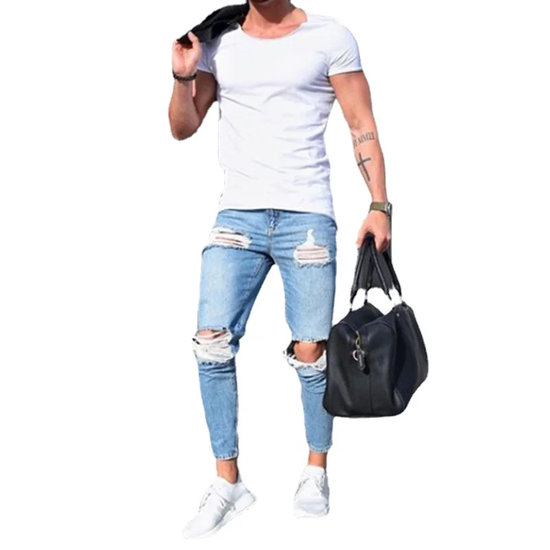 Men Jeans Autumn Men Trousers Fashion Urban Skinny Jeans Men Middle Waist Denim Pants Streetwear Men Ripped Jeans Pencil Pants