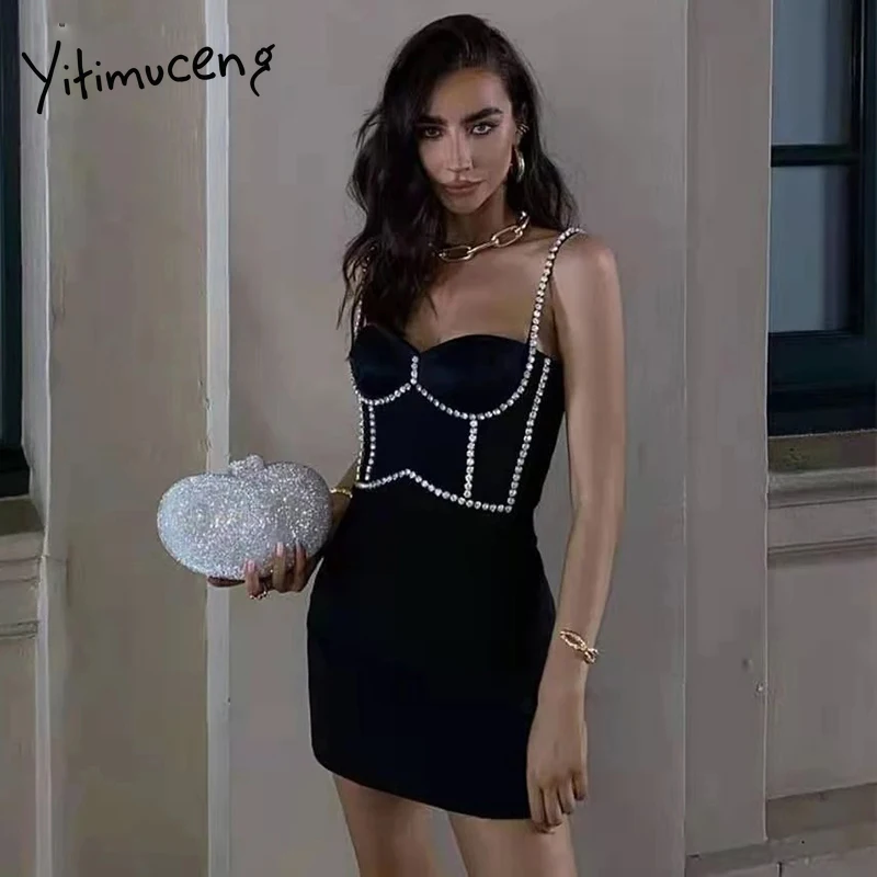 Облегающие платья Yitimuceng для женщин винтажная одежда Бандажное черное летнее