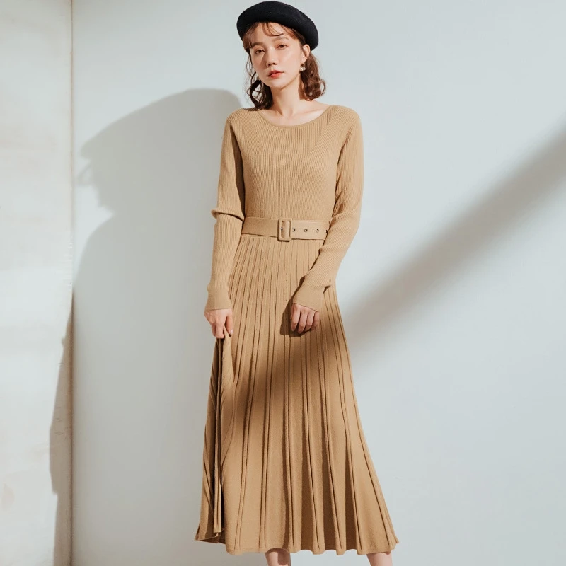 Женское винтажное трикотажное платье свитер элегантное плиссированное с