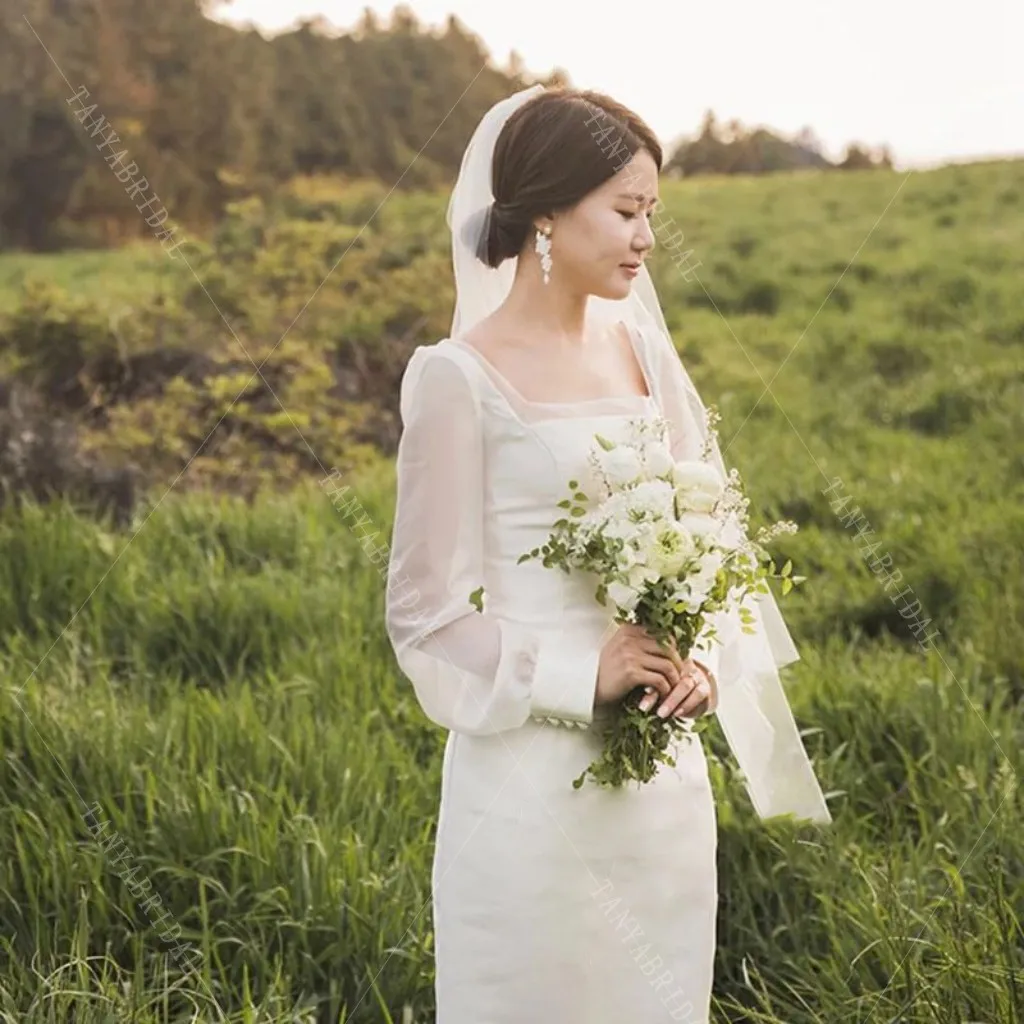 Простые Свадебные платья 2021 платье невесты с квадратным вырезом и длинными