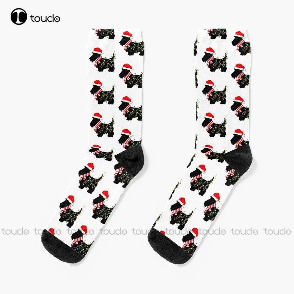 

Christmas Scottie Dog With Lights Socks Thin Socks Men Christmas New Year Thanksgiving Day Gift Unisex Adult Teen Youth Socks