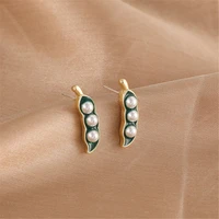 pearl pea ear nail fashion earrings and jewelry korean for women creative gold material green push back zinc alloy vintage