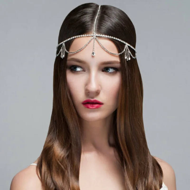 

Fashion Women Lady Head Jewelry Gold Silver Color Boho Rhinestone Head Chain Headband Headpiece Bridal Wedding Hair Accessories