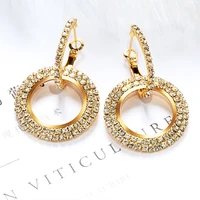 huami round earrings gold fashion jewelry for women rhinestone inlay zircon ins hot sale 4 color drop earring kolczyki gift