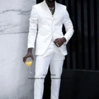 Мужские костюмы, Модный повседневный белый комплект из 2 предметов, Классический официальный деловой Блейзер, свадебный смокинг для жениха, мужской пиджак + брюки