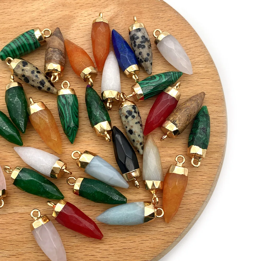 

5pcs/pack Conical Section Stone Charms Natural Semi-precious Agate Rose Quartz DIY for Making Necklace 11 Colors 8x25mm Size