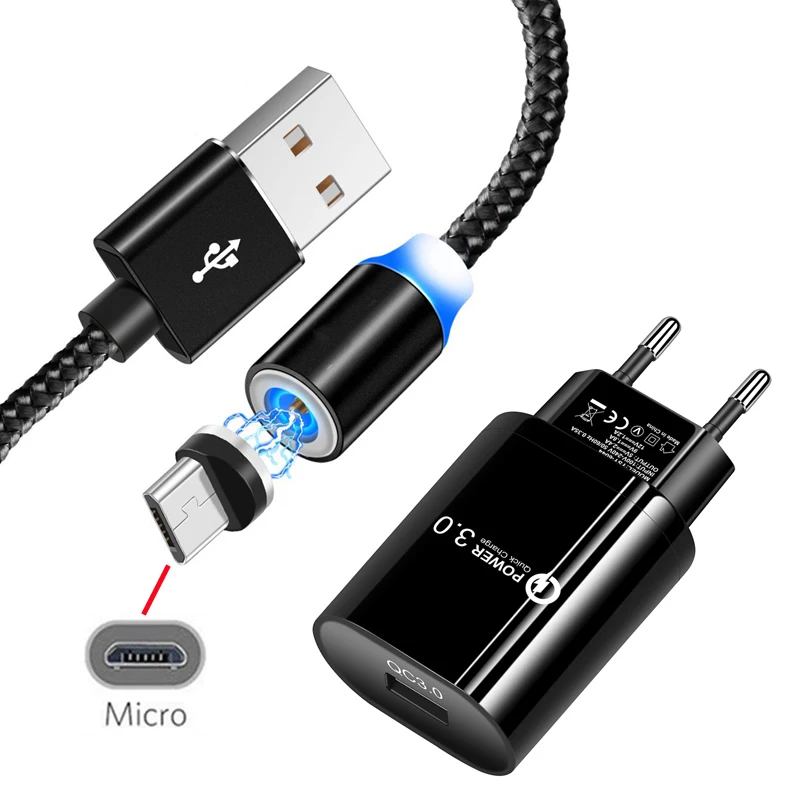 ЕС QC 3 0 быстрое зарядное устройство USB 1 м нейлоновый Магнитный Micro провод для