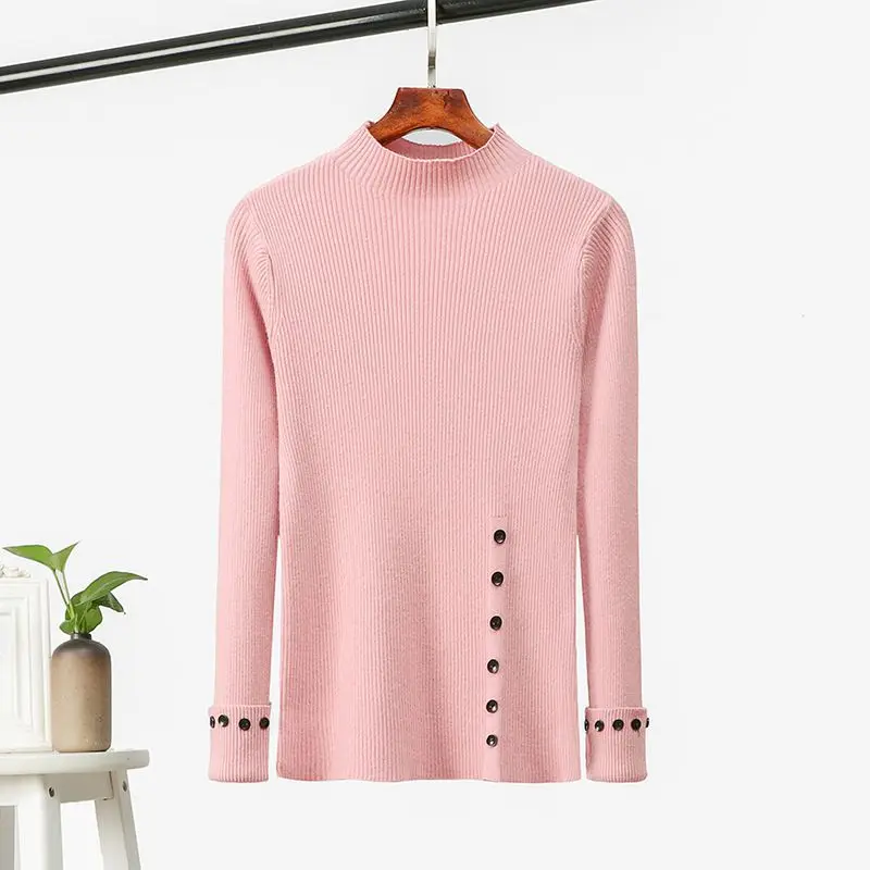 Женский трикотажный свитер на пуговицах однотонный облегающий пуловер в